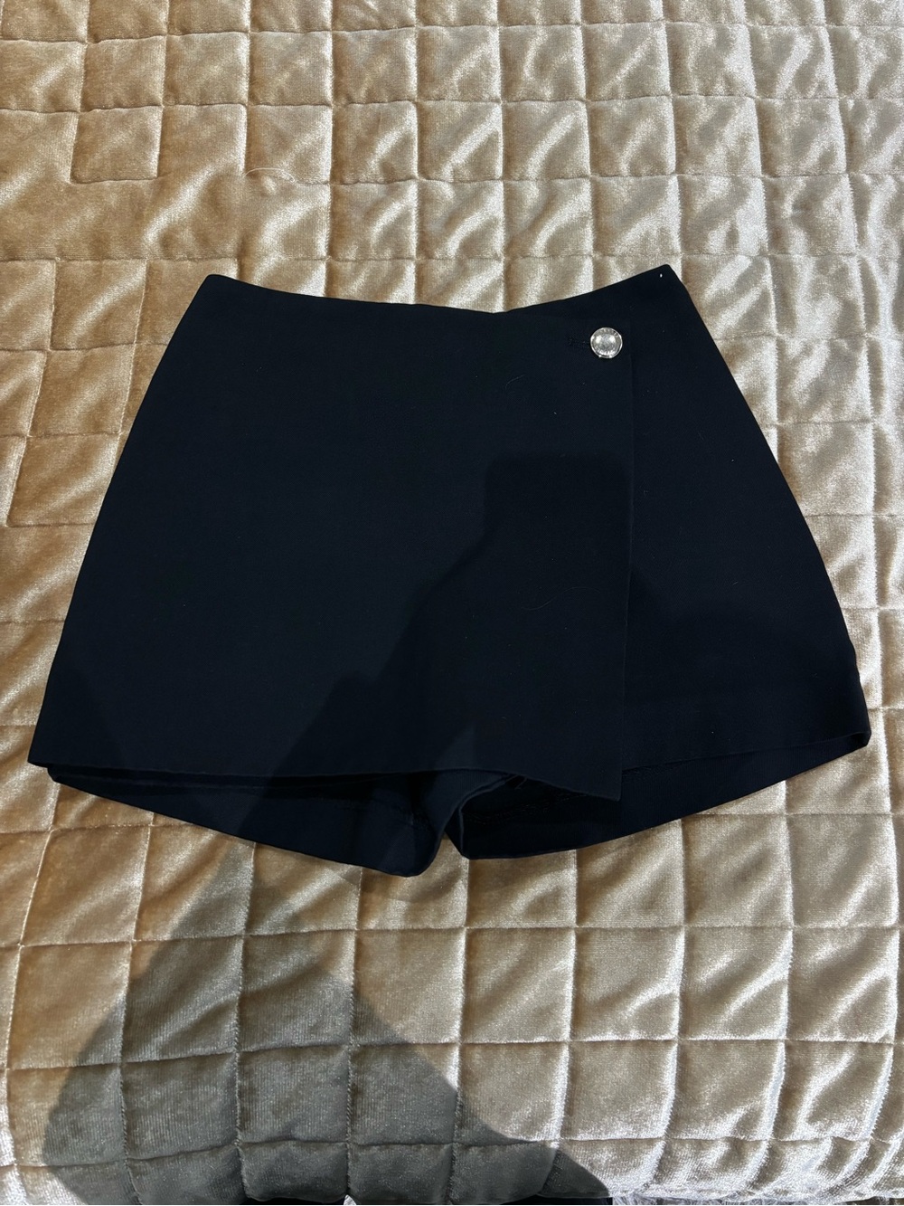 Zara Black Wrap-Front Skort with Silver Button